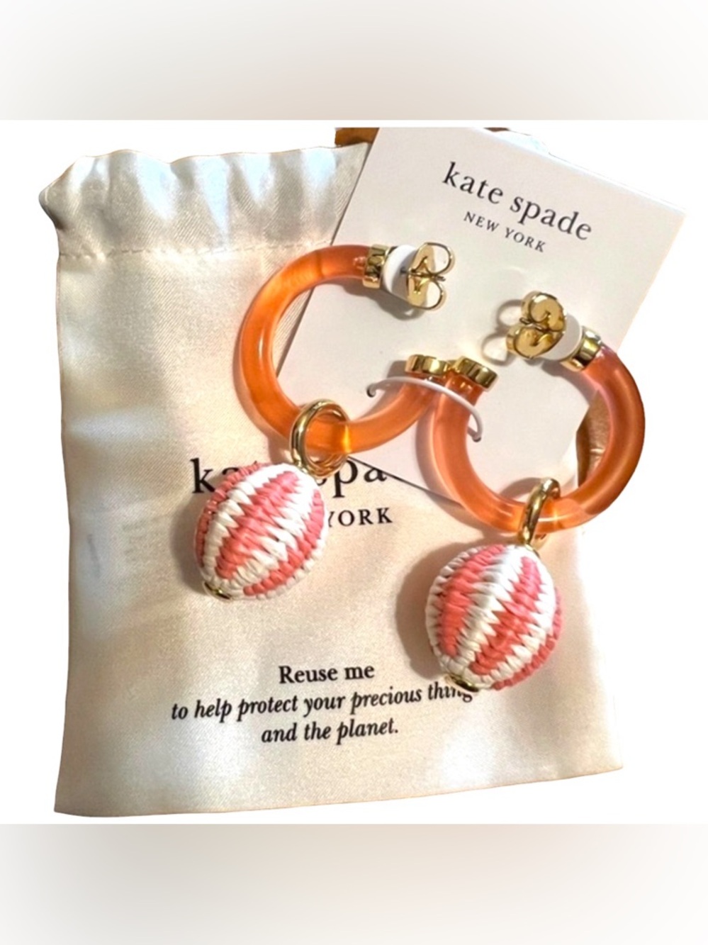 Kate Spade New York raffia drop hoop earrings Coral Pink Natural
Lantern Stripe